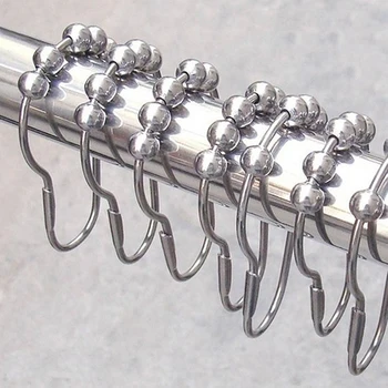 

12 Pcs Stainless Steel Curtain Hooks Bath Curtain Rollerball Shower Curtain Rings Hooks 5 Rollers Polished Satin Nickel Ball