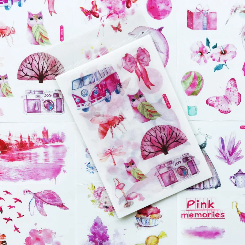 6 Sheets/Pack Cute Pink Memories Sticker Adhesive Craft Stick Label Notebook Computer Phone DIY Decor Kids Gift Stationery afbeelding