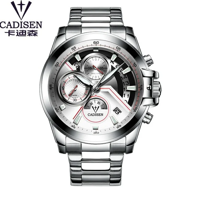 white CADISEN C9016 часы Мужские лучший бренд класса люкс военные армейские Спортивные Повседневные водонепроницаемые мужские наручные часы кварцевые наручные часы из нержавеющей стали - Цвет: white