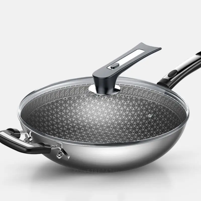 Non stick wok household 304 stainless steel wok without oil fume