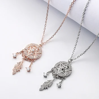 

Fashion silver feather necklace cubic zirconia jewelry pendant 925 leaf tassel zircon necklace, suitable for girls jewelry gifts