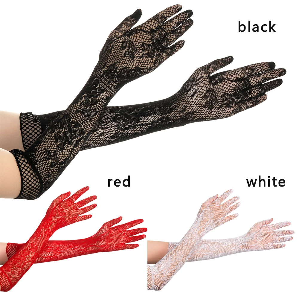 Ladies sexy mesh bridal gloves long lace lace gloves gothic steampunk fancy dress bridal wedding gloves