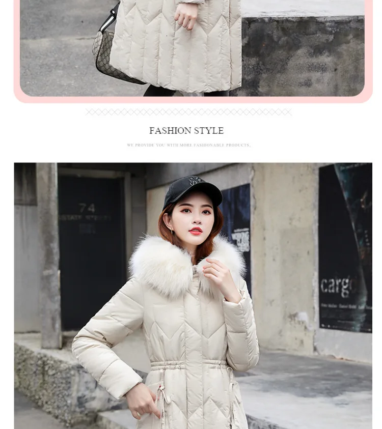 Chic Fur Coat Hooded Winter Down Coat Warm Jacket Plus Size Long Slim Women Cotton padded Wadded Parkas female jacket 5XL