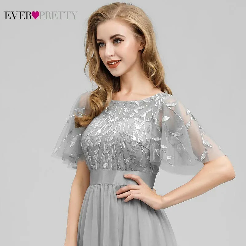Robe De Soiree блестящие вечерние платья Длинные Ever Pretty EP00904GY A-Line o-образным вырезом с коротким рукавом Вечерние платья женские элегантные платья