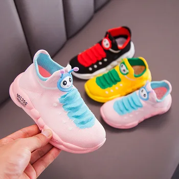 

S0ft Kids Shoes For Toddler Girls Leisure Outdoors Casual Children Shoes Breathable Mesh Knit Cartoon Caterpillar Boys Sneakers
