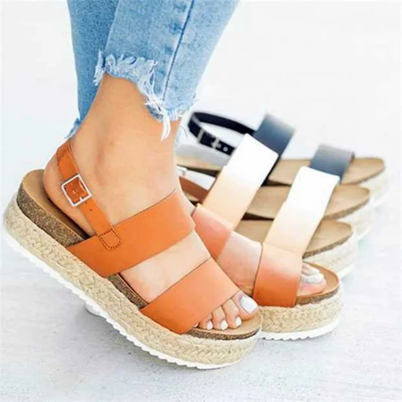 SWQZVT 2020 Summer women sandals buckle non-slip flat platform shoes woman fashion casual rome female sandalias mujer plus size  (4)