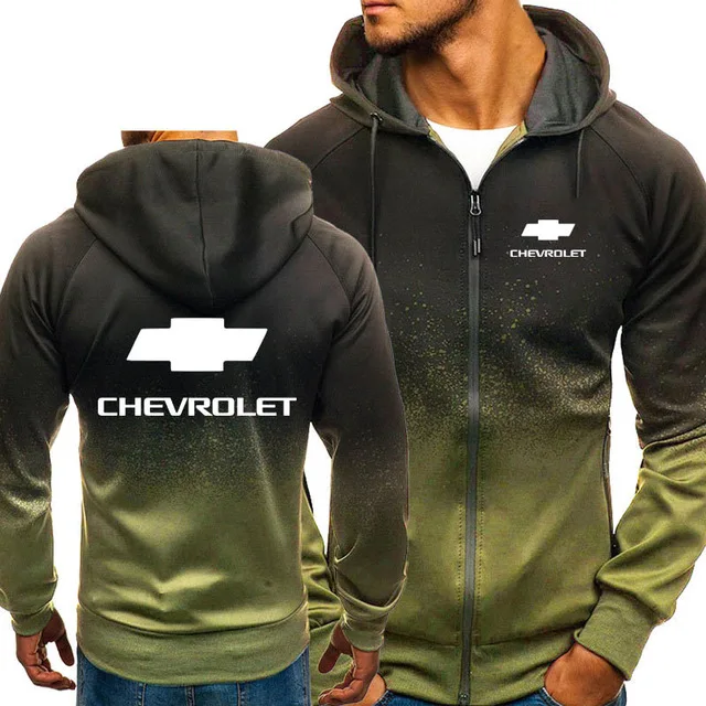 Мужские толстовки для Chevrolet с логотипом автомобиля, повседневные толстовки в стиле хип-хоп, Harajuku, градиентные цвета, флисовые толстовки с капюшоном, куртка на молнии, мужская одежда