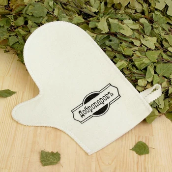 

Bath mitten, white with black embroidery "DOBROPAROV" 3341049