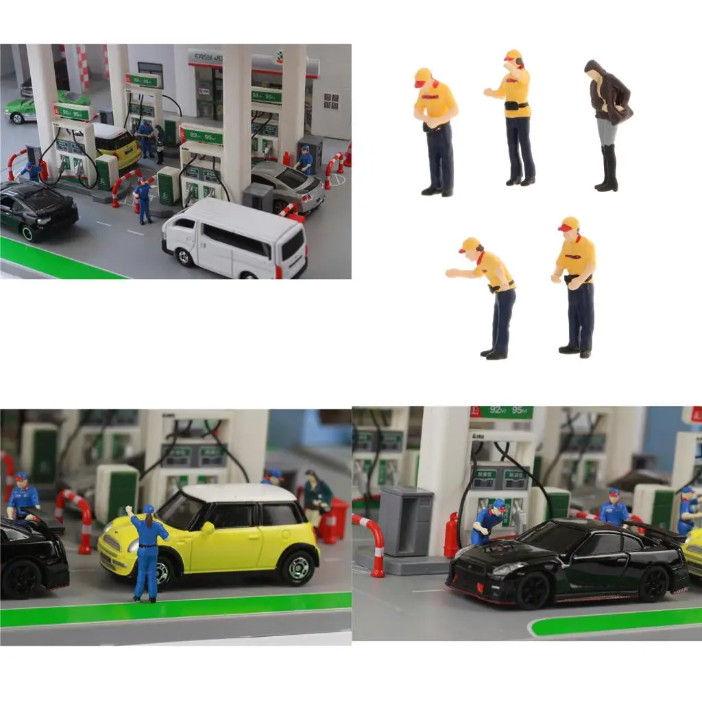 1:64 Scale Hand Painted Miniature Model Figures Gas Station Layout Diorama 3