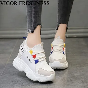 

VIGOR FRESHNESS Shoes Women Pumps Platform White Sneakers Height Increasing Shoes Women Wedges Shoes Autumn Hidden Heels WY191
