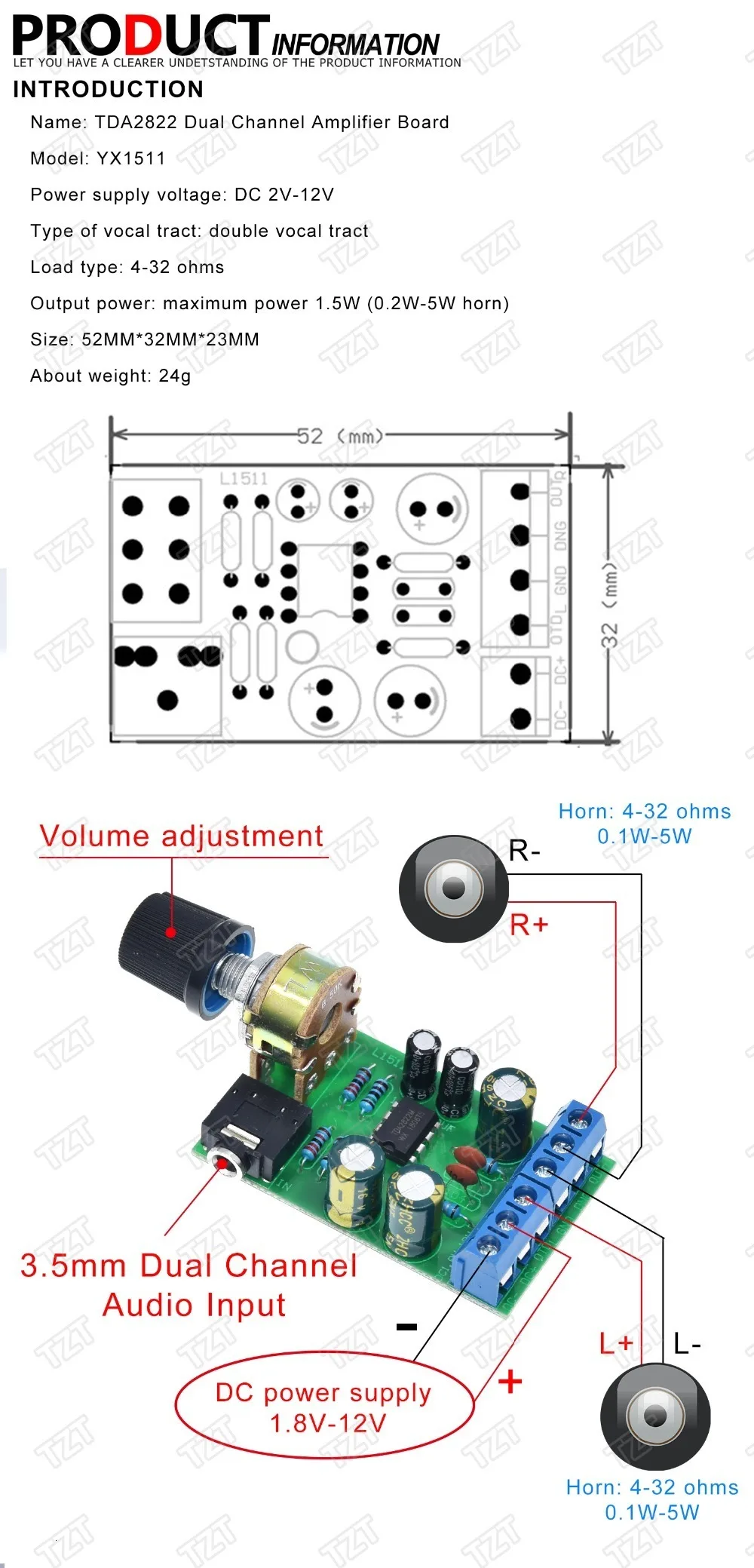 ShengYang Мини DC 3,7~ 12V 5V TDA2822M 2,0-CH стерео аудио усилитель мощности плата 3,5 мм AUX