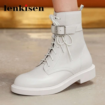 

Lenkisen hot sale natural leather round toe med heel winter shoes young lady daily wear keep warm fashion solid ankle boots L83