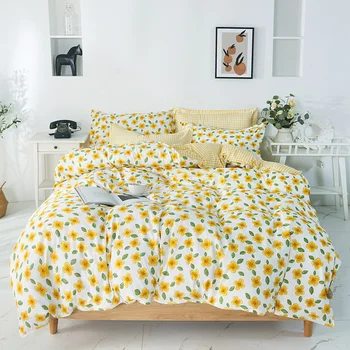 

Duvet Cover Pillowcase 3pcs 220×240, 200×230quilt cover，Yellow flowers Double Queen King Bedding Sets ,Lattice sheet ,Bed Cover
