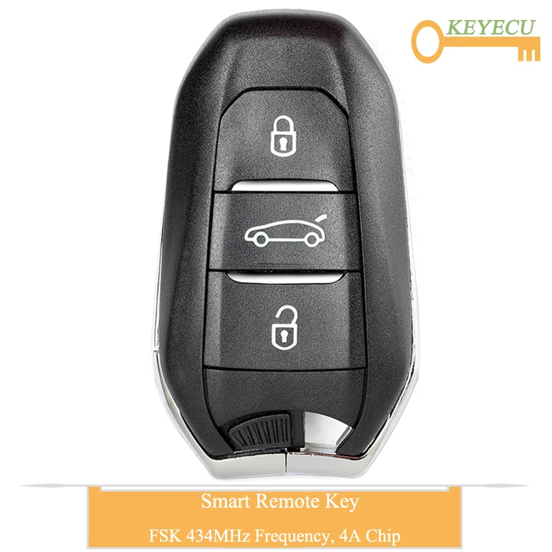 KEYECU Smart Remote Control Car Key for Peugeot 508 5008 408 4008 301 308 2017 2018 Fob 3 Buttons - FSK 433MHz 4A Chip | Автомобили и