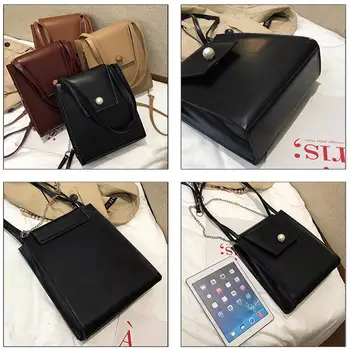 

PinShang Lady Bead High Capacity Shoulder Bag Retro Solid Color PU Leather Crossbody Tote Bag Satchel