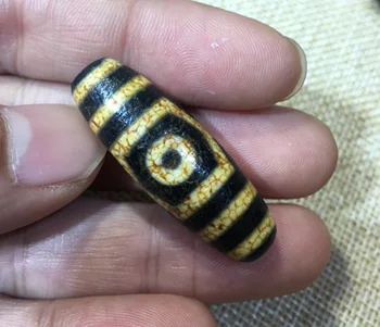 

Rare Magic Tibetan Old Agate DRAGON VEIN 3 EYE Totem dZi Bead