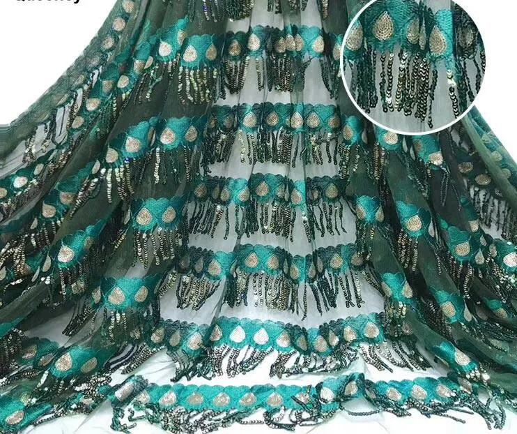 

African Sequins Lace Fabric 2019 Nigerian French Tulle Lace with Sequins Embroidery Lace Fabric for Dress DYSZP18