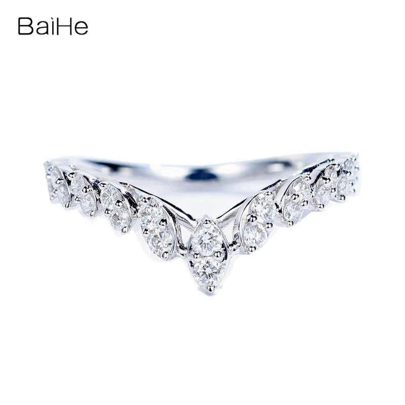 BAIHE Solid 14K white Gold 0.45ct H/SI Natural Diamond Crown Princess Ring  Women Fine Jewelry Making Anillo princesa heredera|Rings| - AliExpress