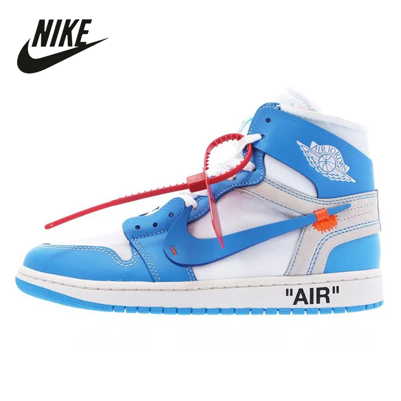 Оригинальные мужские кроссовки Nike Air Jordan 1 в стиле ретро белые синие UNC THE TEN