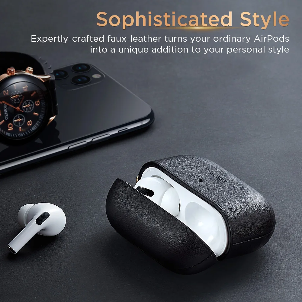 ESR Leather Case for AirPods Pro with Keychain Hook Up Shockproof Cover For AirPods 3 White Transparent Case Black Green