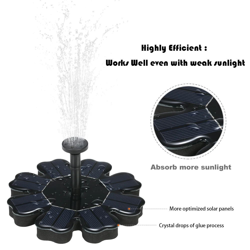 Description Picture 2 of itemSolar Powered Fountain 8V 1.6W Solar Panel Water Floating Fountain Garden Decoration Water Pump for Bird Bath Pond pool