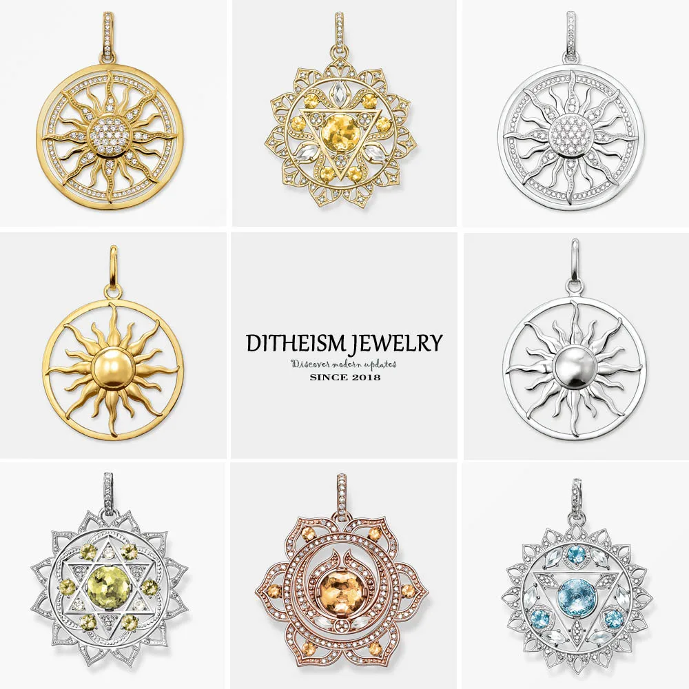 Pendants Golden Sun HEART CHAKRA 925 Sterling Silver Zirconia Fine Jewelry Accessories Fit Necklace Trendy Gift For Women Men