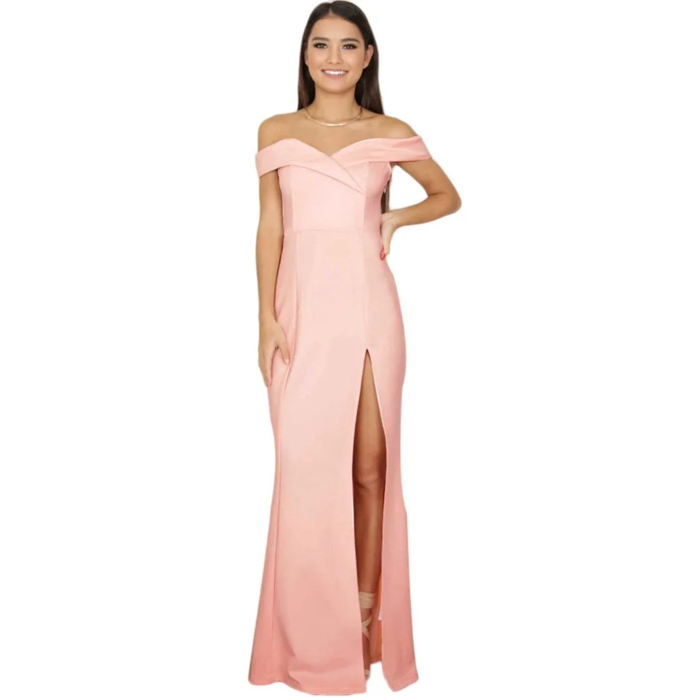 Jampelle Women Sexy Off Shoulder Sleeveless Female Dress Side High Slit Casual Solid Color Bodycon Elegant Maxi Party Dress