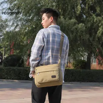 

HOT Men's Fashion Canvas Solid Color Casual Business Shoulder Bag Messenger Bags Men Multi-function Zip Shoulder Messenger Bags