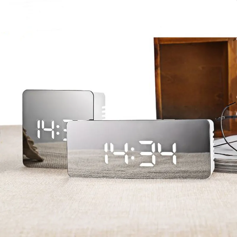  LED Mirror Alarm Clock Digital Snooze Table Clock Wake Up Light Electronic Large Time Temperature D
