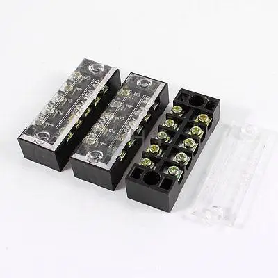 

3 Pcs 600V 15A 5 Positions 2 Rows Covered Barrier Screw Terminal Block Strip
