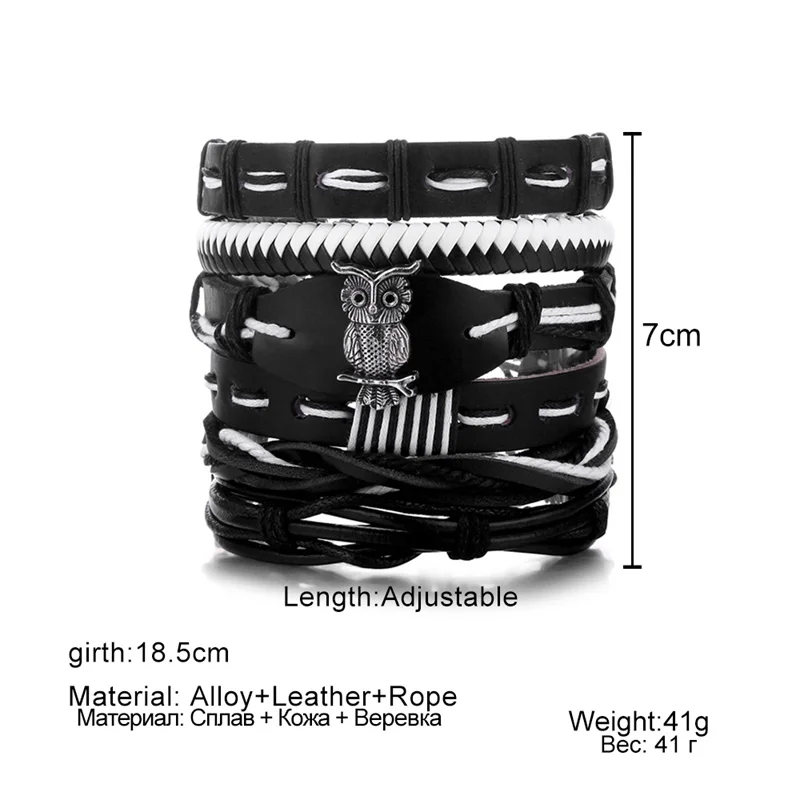 IFMIA модный очаровательный Многослойный кожаный браслет с совой для мужчин, Винтажный Классический браслет с веревкой и цепочкой, набор мужских браслетов, ювелирное изделие