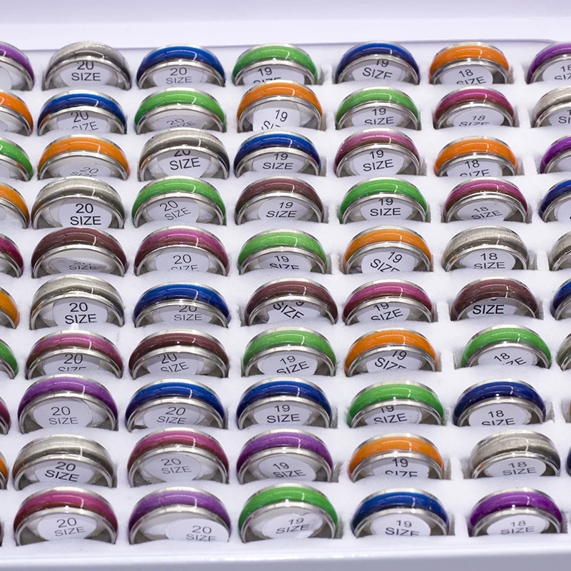 Wholesale 50Pcs/lot Mixed Style Stainless Steel Rings Women Mens Ring 17-21mm