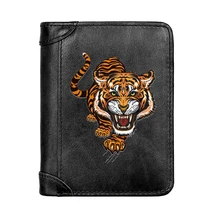 

Luxury Animal Tiger Design Genuine Leather Wallet Classic Men Business Pocket Slim Card Holder Male Short Purses Gifts