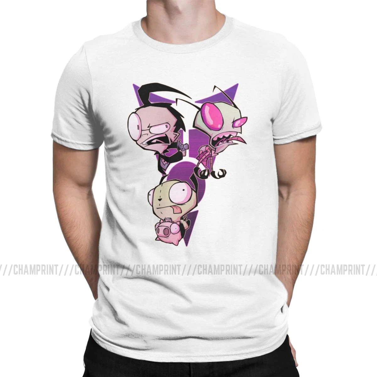 

Funny Invader ZIM Alien Cartoon T-Shirt for Men Crew Neck Cotton T Shirts Short Sleeve Tee Shirt Printed Clothes