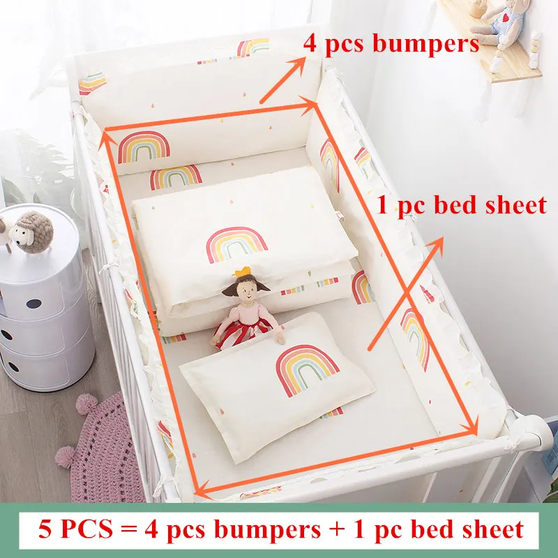 baisecaihong 5pcs 5 шт./компл. Разноцветные детские постельные принадлежности для кроватки, комплект для мальчиков и девочек, Комплект постельного белья из хлопка, включая защитные борты, простынь - Цвет: baisecaihong 5pcs