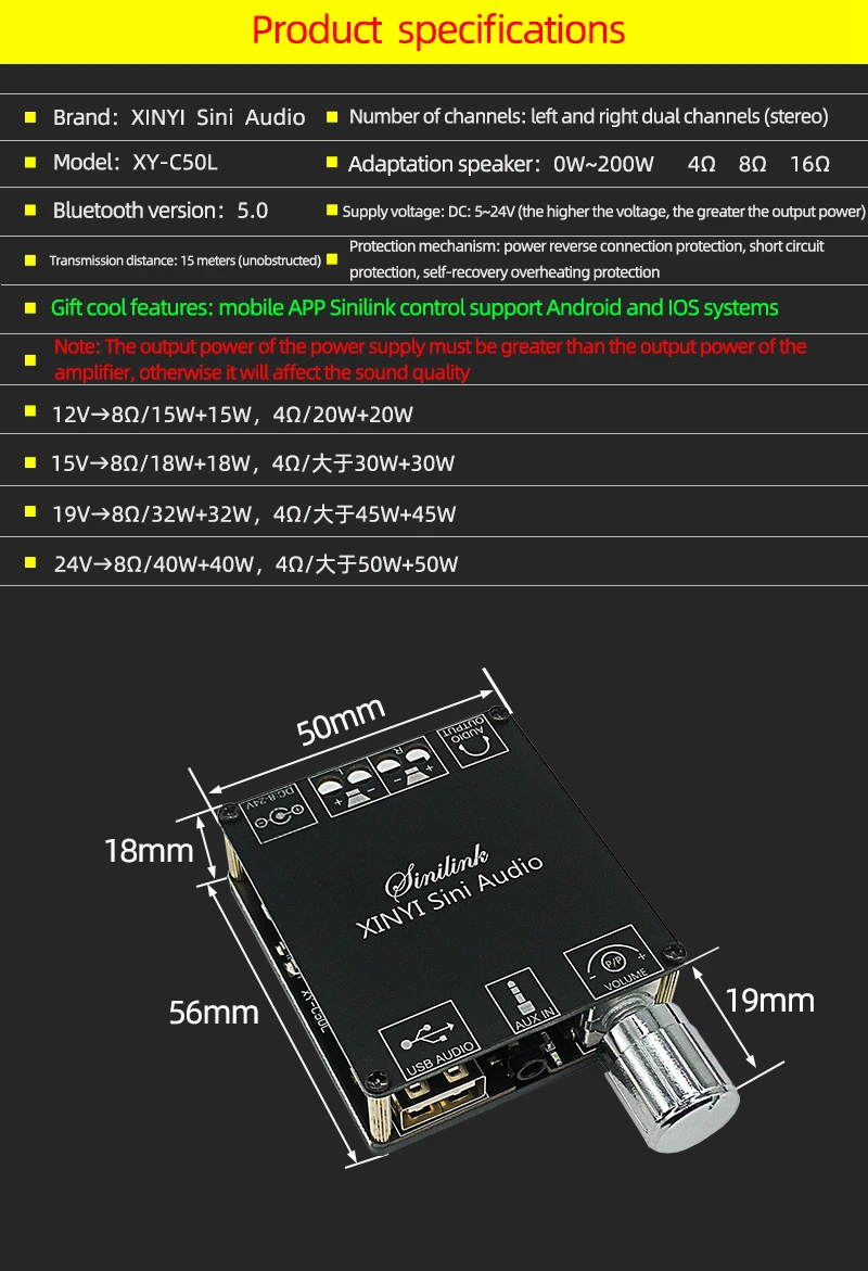 5 channel amplifier HIFIDIY LIVE C50L Bluetooth 5.0 AUX  Digital Power Amplifier board 2x 50W speaker Stereo Audio AMP Module Home music car amplifier