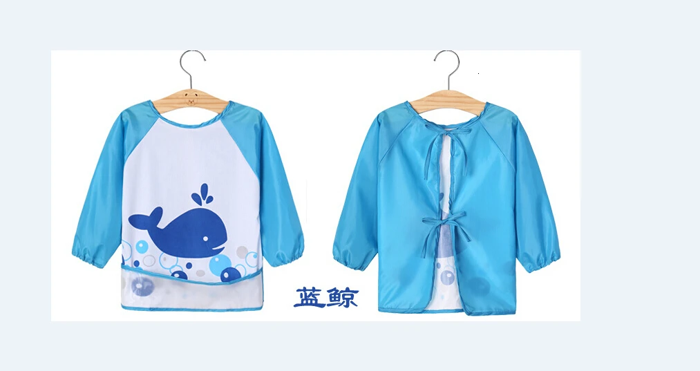 Pudcoco Lovely Kid Baby Boy Girl Cartoon Printed Waterproof Long Sleeve Bib Feeding Apron - Цвет: Синий