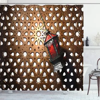 

Lantern Shower Curtain Egyptian Fanoos in a 3D Style Realistic Illustration Moroccan Backdrop Design Bathroom Curtains Decor