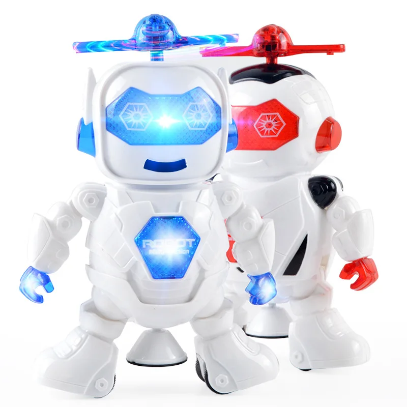 

Electric dazzling dancing robot children's light music 360 degree rotating space dancing robot