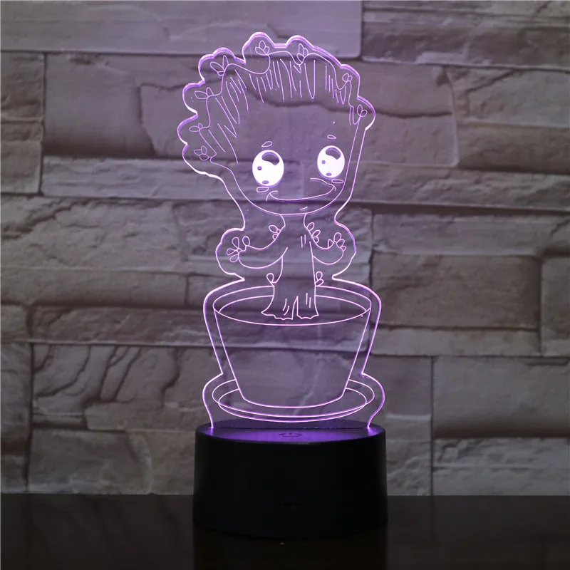 VCity Groot 3D лампа 7 цветов, меняющая ночник, детский вентилятор, подарки для дома, спальни, стол, рядом с освещением, абстрактный акриловый Lamparas