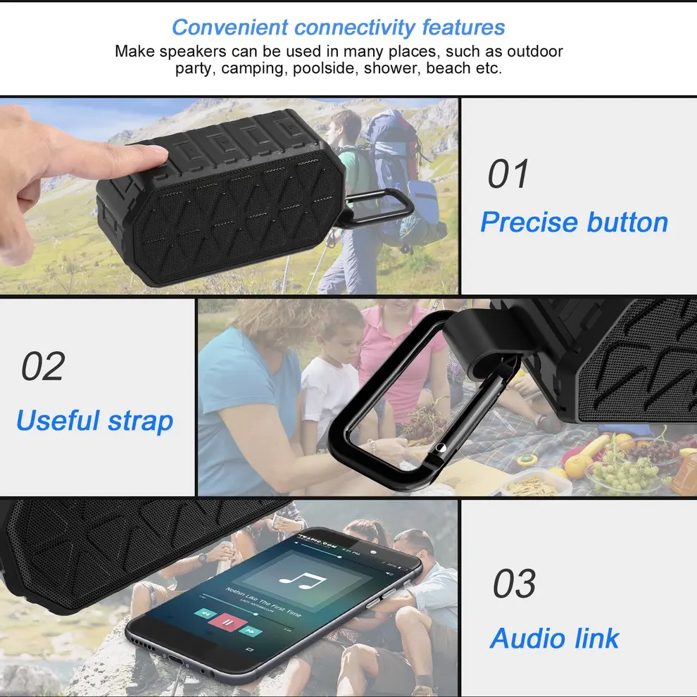 Открытый прочный Портативный Hifi беспроводной Bluetooth V4.2 динамик с усиленным басом Водонепроницаемый IPX6 с 5 Вт Двойной драйвер