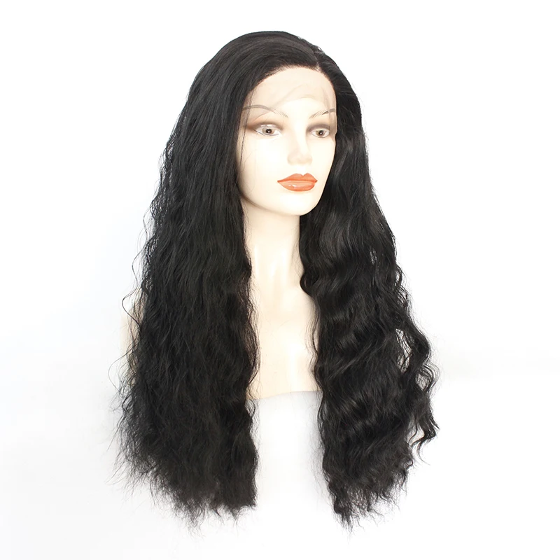 Дешевые афроамериканские парики 150% длинные черные афро кудрявые синтетические парики термостойкие Gluelese кружевные передние парики для женщин - Цвет: black color