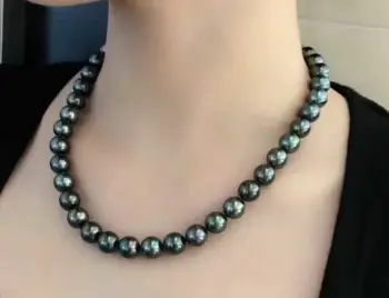 

AAA+ 9-10mm round natural Tahitian black pearl necklace 18 inch