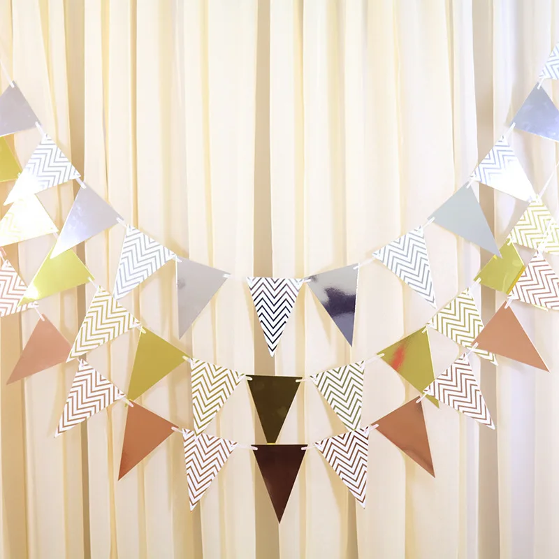 

12pcs Hanging Garland Flags Triangle Banner Paper Bunting Decoration Birthday Wedding Anniversary Party Supplies Home Decor Prop