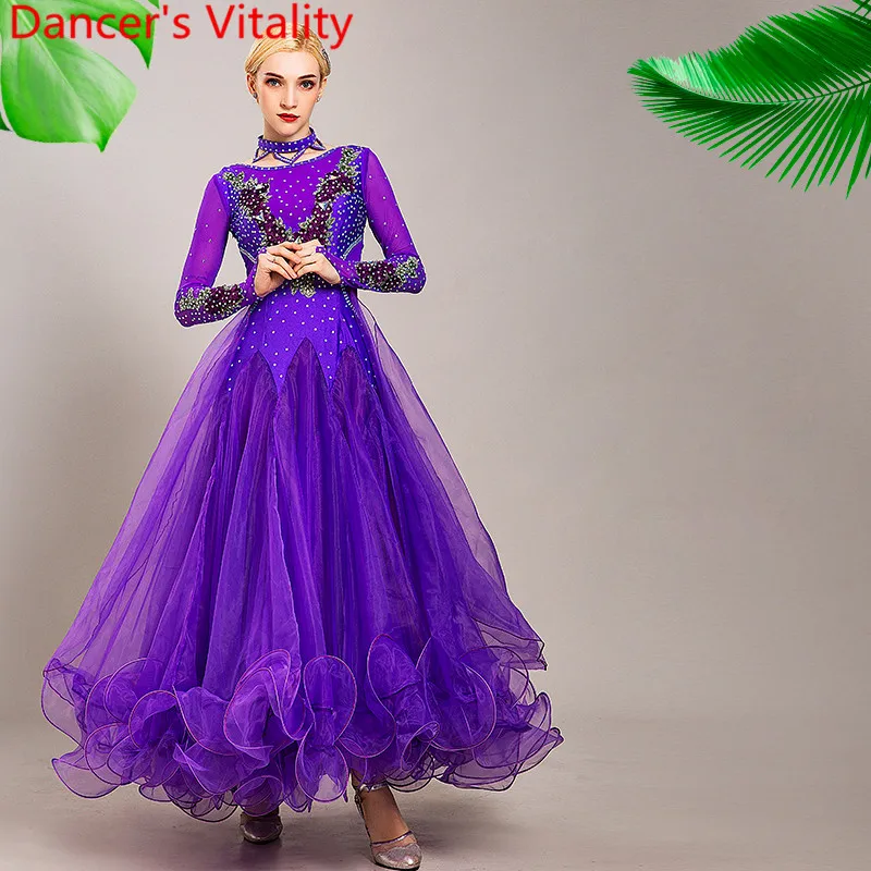 New Modern Dance Performance Costume Diamond Embroidered Diamond Big Hem Dress Ballroom Waltz Jazz Dancing Racing Stage Outfits