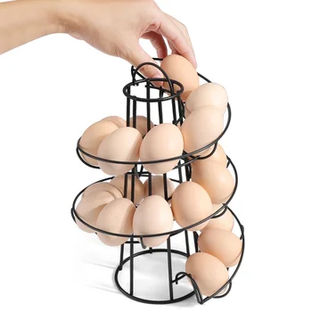 

Black Silver Egg Holder Stand Modern Spiraling Dispenser Design Storage Rack Save Space for Kitchen P7Ding