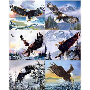 

HUACAN Oil Painting By Number Eagle Animal Drawing On Canvas Coloring By Number Winter Kits Wall Art