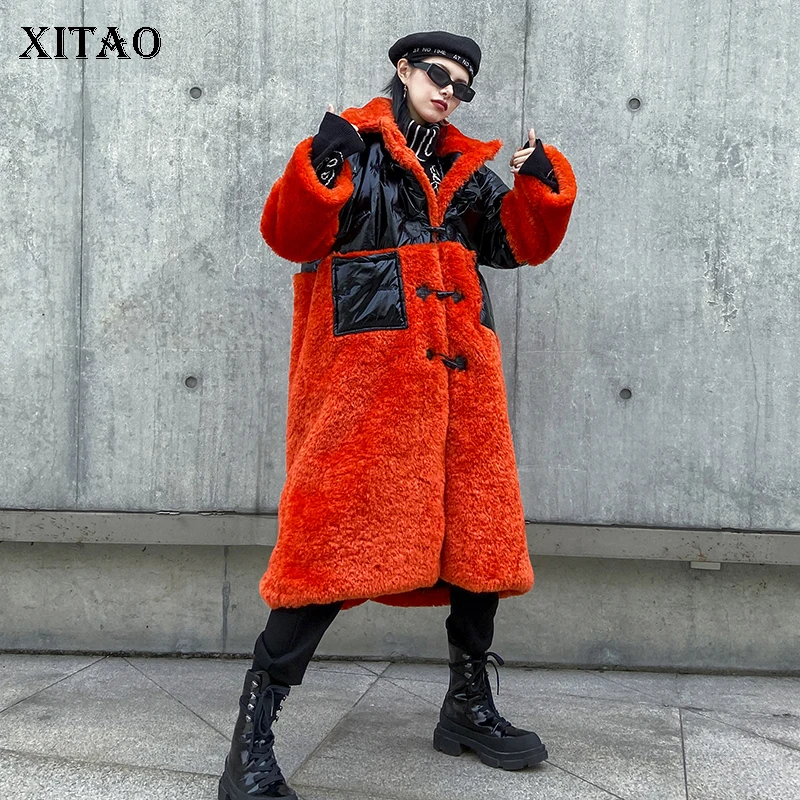 XITAO ПУ размера плюс свободная парка модная новинка зимнее элегантное пальто с карманами и длинным рукавом с одной грудью пэтчворк повседневное пальто DMY1722