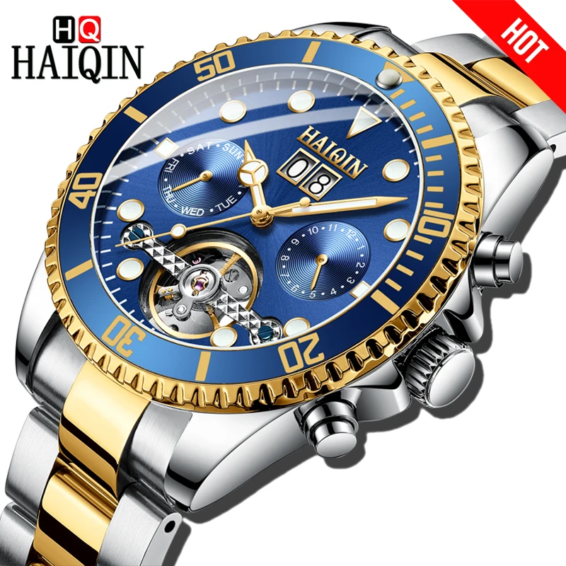 

HAIQIN Automatic mechanical Men watches Business luxury Gift Watch Gold Full steel Waterproof Male Wristwatch Relogio Masculino