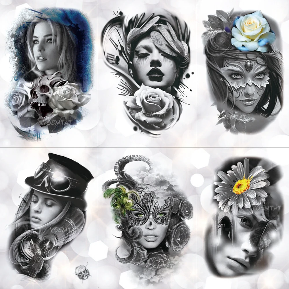 Кружевная маска с перьями для девушек временная тату-наклейка Розовый Череп